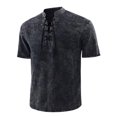 thumbnail image 1 of LUXUR Chemises pour Hommes Col Montant T-Shirt Manches Courtes Hauts Blouse Rétro Lacée Noir 5TG, 1 of 2