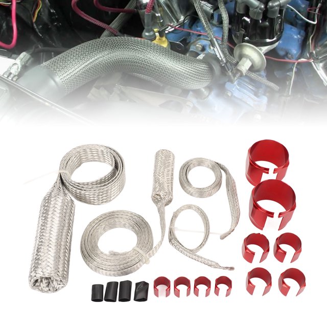 Radiator Hose Sleeve Stainless Steel Dress Up Hose Cover Kit Universal Radiator Hose Sleeving Set Extreme Heat Resistant for Vehicle