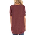 thumbnail image 3 of Women T-shirt Solid Color Stitching Top Asymmetrical Hem Blouse, Solid Color Stitching Top Purple Red, S, 3 of 7