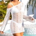 thumbnail image 4 of Plebaso Robe de Plage Mini pour Femmes au Crochet, en Maille Tricotée, à Manches Longues, à une Épaule, Ajourée, 4 of 5