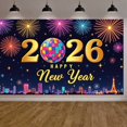 thumbnail image 3 of Colorful Fireworks 2026 New Year Banner Shiny Stars Happy New Year Display Champagne Glass Design Party Balloons 2026 Celebration Backdrop for New Year Party 2026 Celebration New Year Eve Event, 3 of 5