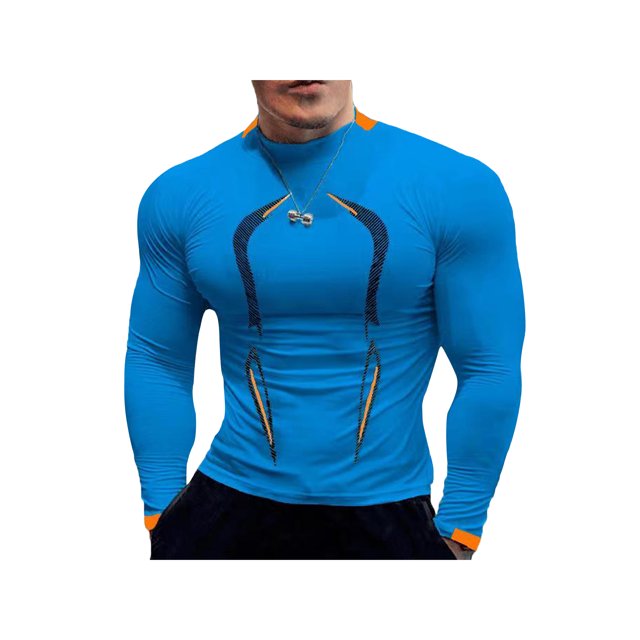 Hauts de Compression pour Hommes Chemise de Sport Col Rond Manches Longues Élastique Séchage Rapide Hauts Entraînement Physique Course Décontractée Cyclisme Vêtements de Sport
