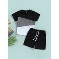 thumbnail image 2 of Fortune 2Pcs Little Boy Clothes Color Block Short Sleeve T-Shirts+Pockets Shorts 0-7 Years, 2 of 9