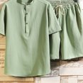 thumbnail image 4 of Two Piece Pants Sets Mens Two Piece Solid Cotton Linen Short Sleeve V Neck Tops and Shorts Set, 4 of 6