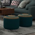 thumbnail image 2 of Serena Contemporary Round Braided Pouf in Deep Aqua Blue Cotton, 2 of 8
