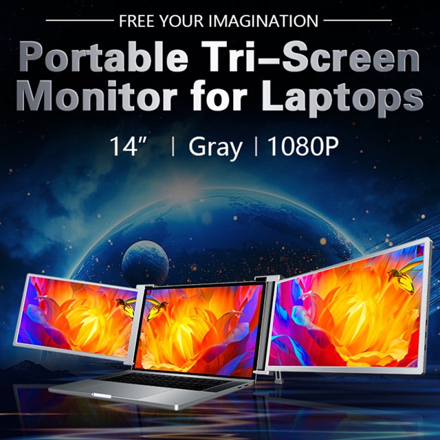 Moniteur Portable Triple Écran 15.4 Pouces Écran d'Extension Résolution 1920x1080 Installation Facile pour Ordinateur Portable 15.6-17.3 Pouces