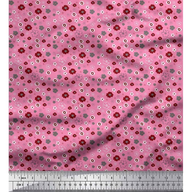 Soimoi Pink Velvet Fabric Flower Artistic Print Sewing Fabric Yard 58 Inch Wide