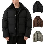 Sentmoon Winter Jackets Mens Winter Coat Christmas Gift for Couples Men's Casual Solid Color Puffer Jacket Turn Down Collar Coat Zipper Pockets Thickened Warm Outerwear Long Sleeve Parkas