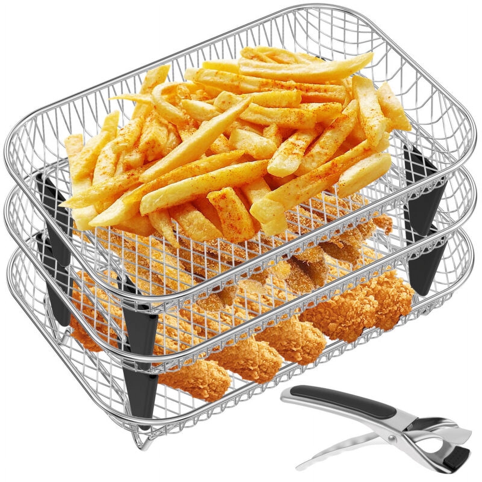 12 Piece Rectangular Air Fryer Accessories Set 3 Tier Stackable Stainless Steel Dehydrator Rack Compatible with Double Basket Oven