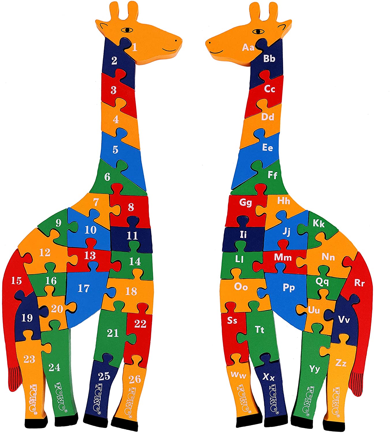 Wooden Giraffe Alphabet Blocks and Number Blocks Jigsaw Puzzle - Large Size 2 in 1 ABC Number Puzzle - Educational Toys for 3-Year-Olds