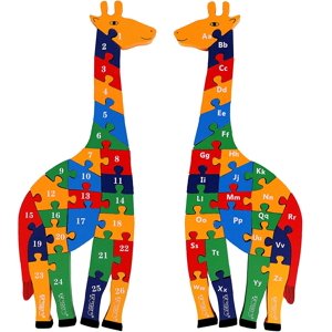 Blocs alphabètes en bois Giraffe et nombre de blocs Puzzle - Grande taille 2 en 1 ABC Numéro Puzzle - Jouets éducatifs pour 3-Year-Olds