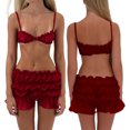 thumbnail image 2 of Gupgi Women's 2 Piece Solid Color Spaghetti Strap Frills Sleeveless Cami Tops Ruched Mini Skirts, 2 of 7