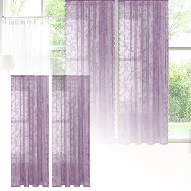 Elegant Lace Window Curtain for Living Room and Bedroom French Style Semi Lace Drapery with Curtain Rod Hole Polyester Fabric Light Filtering Home Curtain