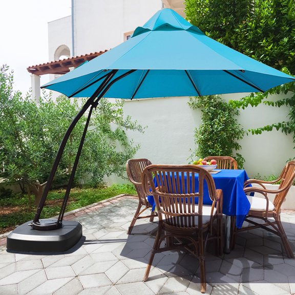 Costway Parasol Suspendu Déporté d'Extérieur 11 Pi avec Base à Roulettes Turquoise