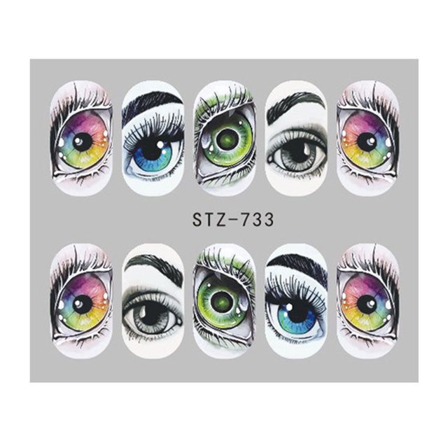 Braveheart Watermark Nail Sticker Tatoos Halloween Colorful Eyes Skull Element Nail Wraps Diy Manicure Sticker