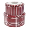 thumbnail image 5 of Holiday Time Christmas Swag Red Ribbon Bow Metal Round Gift Tin with Lid, Red White Stripes, Medium, 5 of 5