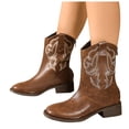 thumbnail image 1 of Cowboy Boots for Women Classic Embroidered Leather Round Toe Wide Mid Calf Cowgirl Boots Casual Winter Fall Slip on Riding Short Booties with Back Zipper, 1 of 7