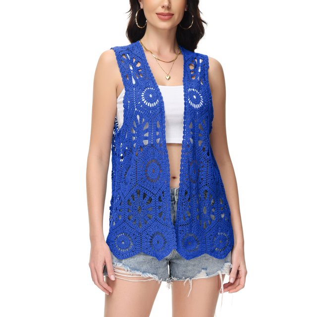 Cardigan Ouvert pour Femmes à Garniture en Dentelle Crochet Florale