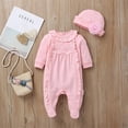 thumbnail image 2 of Newborn Baby Girl Clothes 3D Flower Romper Jumpsuit Long Sleeve Ruffled Footie Bodysuit Hat Outfit Set 2PCS, 2 of 3