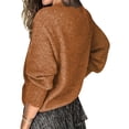 thumbnail image 5 of WUANDIXFA Lightweight Sweaters for Women Solid Color V Neck Lace Stitching Buttons Long Sleeves Sweater Brown,S, 5 of 5