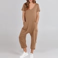 thumbnail image 2 of Yuyuzo Jumpsuits for Women Short Sleeve V Neck Rompers Wide Leg Cropped Pants Overalls with Pockets, 2 of 7