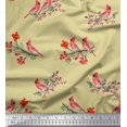 thumbnail image 3 of Soimoi Beige Poly Georgette Fabric Red Berries & Bulbul Bird Print Fabric by Yard 42 Inch Wide, 3 of 3