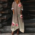 thumbnail image 1 of Heisall 2026 Printemps Été Bohème à Imprimé Floral Robe Maxi en Lin Col en V Manches Chauve-Souris Caftan Ample Robes avec Poches, 1 of 7