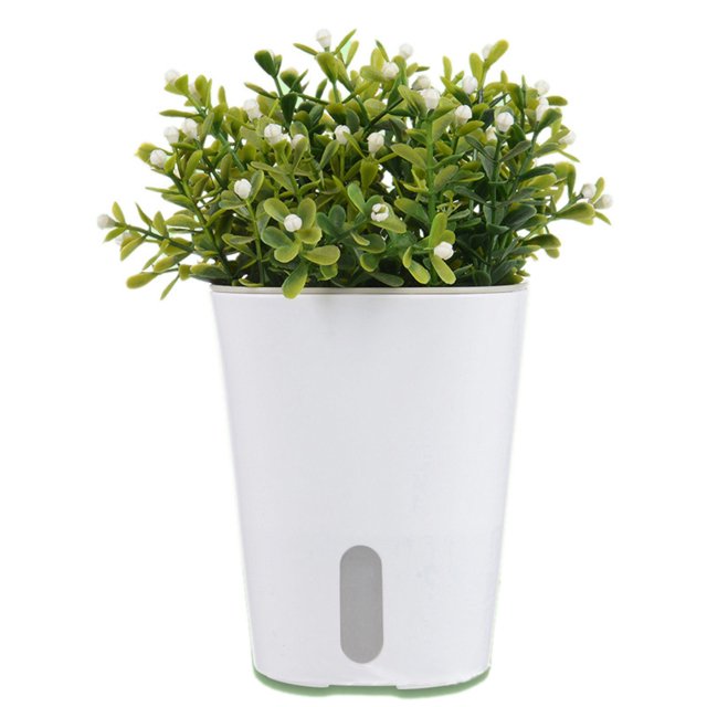 COMPUKAS Unique White Plastic Indoor Flowerpot with Self-Watering Irrigation System for Easy Planting