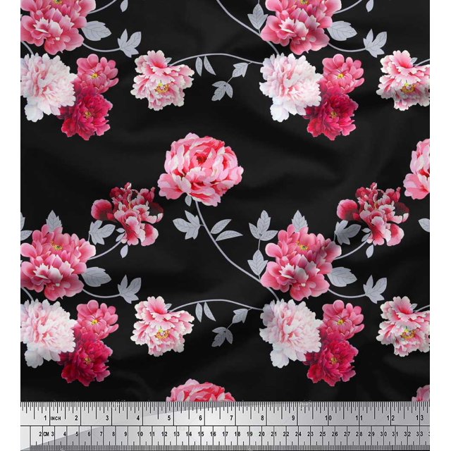 Soimoi Coton Cambric Roses & Feuilles Floral Imprimé Tissu à Coudre Yard 56 Pouces de Large