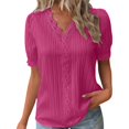 thumbnail image 1 of B91xZ Hauts d'Été pour Femmes Rayé Manches Courtes Col Rond, Rose Vif 5TG, 1 of 5