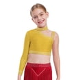 thumbnail image 1 of Manyakai Kids Girls Shiny Rhinestone Jazz Latin Modern Lyrical Dance Crop Tops Irregular Shoulder Yellow 14, 1 of 7