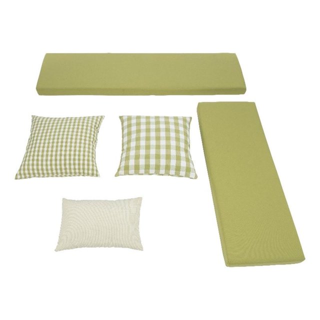 Linon Ensemble de 5 Coussins/oreillers en Polyester pour Coin Troyin en Vert Pomme, Incluant Deux Coussins de Siège Vert Pomme, Deux Oreillers Carrés de 20 Pouces avec Motifs à Carreaux buffalo et à Petits Carreaux, et un Oreiller Lombaire de 18 Pouces par 12 Pouces avec Rayures Serrées. Parfait pour les Coins, Cet Ensemble Améliore le Confort et le style avec des Housses à Fermeture Éclair pour un Nettoyage Facile. Idéal pour les Espaces de Salle à Manger Ou les Coins-Déjeuners, Il Complète les Coussins de Chaise et le Linge de table.