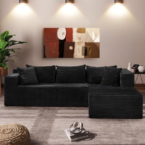 Modular Sectional Sofa Cloud Sectional Couch, 106" Comfy Fluffy L Shaped Black Couches for Living Room,Oversized Sofa Sleeper with Deep Seat, No Assembly Required, Black