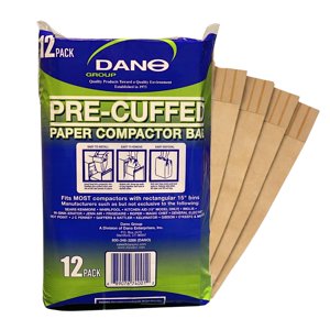 Dano Pre-Cuffed Sacs compacteurs de corbeille en papier (12 Sacs de cuisine lourds Sacs compacteurs & Linges de maison 11 Sac d'ordure précuite Gallon pour compacteur
