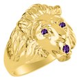 thumbnail image 3 of RYLOS Gold Plated Silver Lion Head Ring Color Stone Birthstones Eyes and Mouth Fun Designer Rings Amethyst Jewelry Size 9, 3 of 8