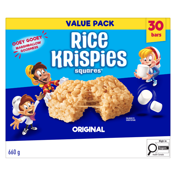 Kellogg's Rice Krispies Squares Bars Jumbo Pack - Original, Box of 30 Cereal Bars