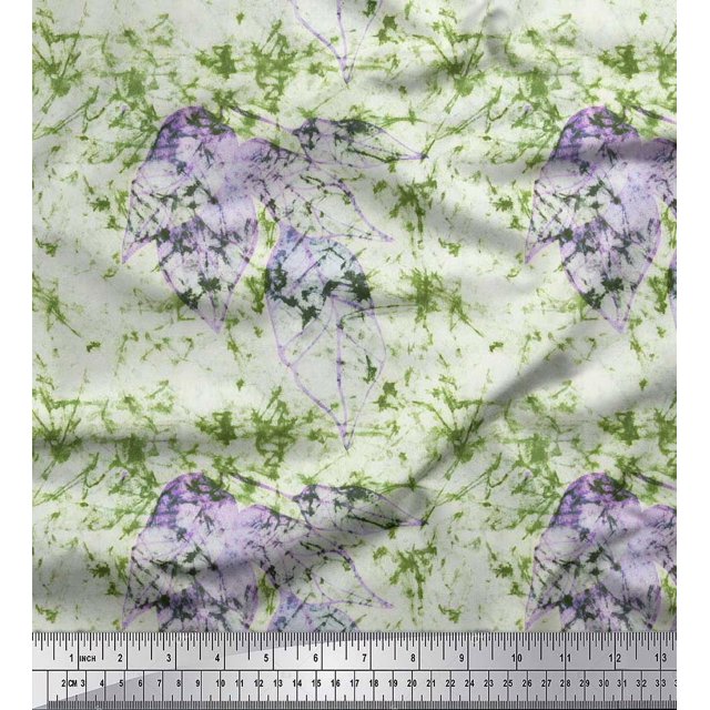 Soimoi polyester Crepe Fabric Leaves & Texture Print Fabric by the Yard 52 Inch Wide