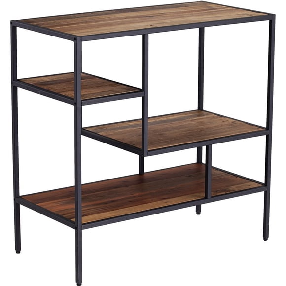 SEI Furniture Mathry Wooden and Metal Bookcase in Natural and Gray