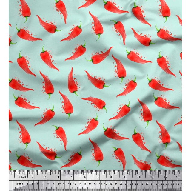 Soimoi Green Poly Georgette Fabric Chilli Vegetable Printed Craft Fabric by the Yard 42 Inch Wide