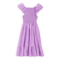 thumbnail image 5 of XIMIN Robes Décontractées pour Filles, Robe Midi à Encolure Carrée Froncée avec Manches à Volants et Poches, Sans Manches, Fluide, Robe d'Été pour la Plage, les Vacances et le Quotidien (Violet, 9-10 Ans), 5 of 5