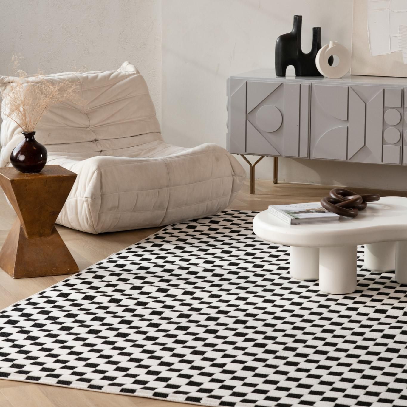 Rug Branch Maise Checkered Indoor Outdoor Area Rug, Black White, Modern - Entryway, Hallway, Bathroom, and Kitchen
