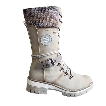 jovati Women Fashion Western Style Cowboy Riding Boots Casual Warm Low Heels Knee Middle Tube Boots Shoes