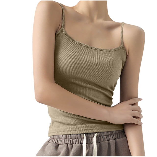 fheaev Camisole d'Été pour Femmes à Bretelles Spaghetti, Encolure Dégagée, Coupe Ajustée, Camisole Basique Sans Manches, Camis Basiques, Haut Court