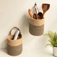 thumbnail image 1 of Panier Suspendu Naturel Tissé à la Main en Rotin - Simili Cuir Paniers de Rangement de Fleurs pour la Maison, 1 of 8