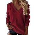 thumbnail image 1 of Qertyioot Chandails à Col en V pour Femmes Automne Mode pour Femmes et Hiver Décontracté Col Rond Manche Chandail Uni Hauts Blouse, 1 of 6