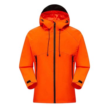 Pisexur Jackets for Men Comfortable Coats for Men Stormcoat Windproof Hooded Jacket Mountaineering Solid Color Top Waterproof Men's Long Sleeved Hooded Casual Jacket/jacket Orange,L