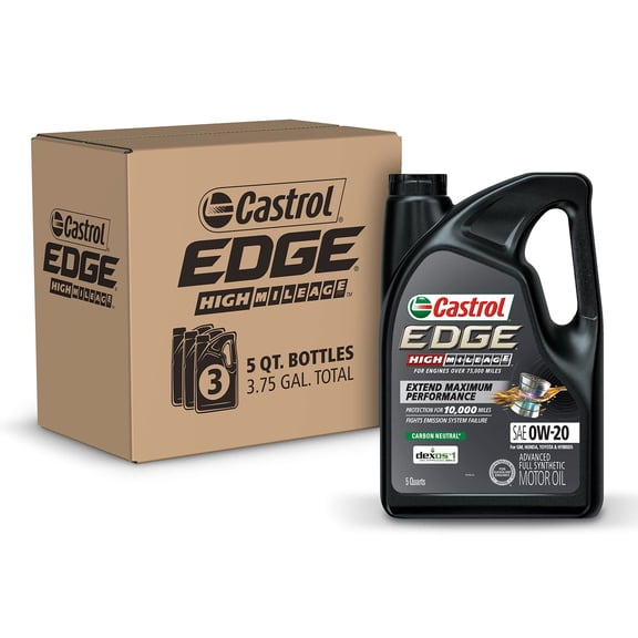 castrol Huile de Moteur Entièrement Synthétique Avancée Edge High Mileage 0W-20 5 Pintes (Lot de 3)