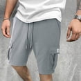 thumbnail image 3 of Eryao Short Cargo Gris pour Hommes Taille Élastique à Cordon Short de Jogging de Gym avec Poches à Rabat Short en Molleton Confortable,m, 3 of 6
