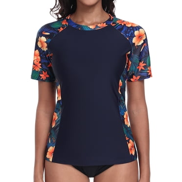 Charmo Color Blocked Swimsuit Tops for Womens Sun Protection UPF 50+ Rash Guard Quick Dry Running Swim Shirts