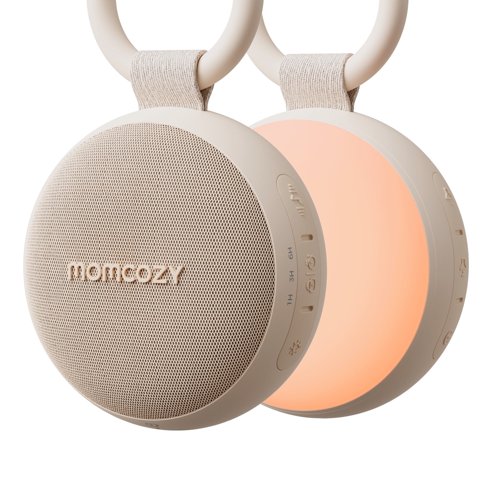 Momcozy Portable Baby Sound Machine With Night Light, 20 Soothing Sounds, Clips On Stroller For Infant & Toddler, Khaki 8.78 Ounces